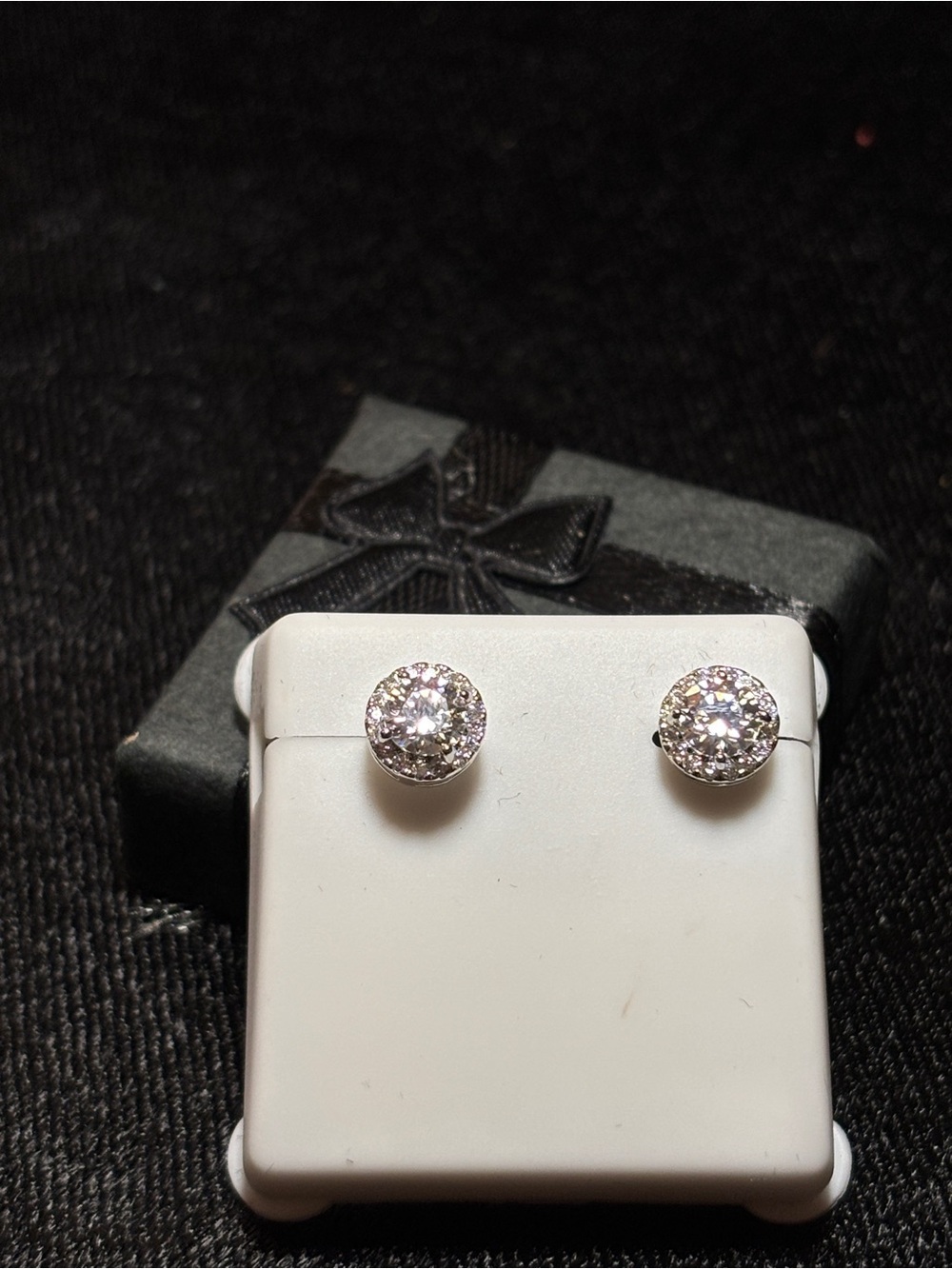.925 Sterling Silver 1ct. VVS Moissanite Solitaire Halo Stud Earrings - Picture 8 of 14